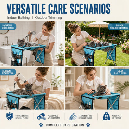 🐾 2-in-1 Foldable Pet Grooming Table – Suspension Hammock & Stable Bath Station