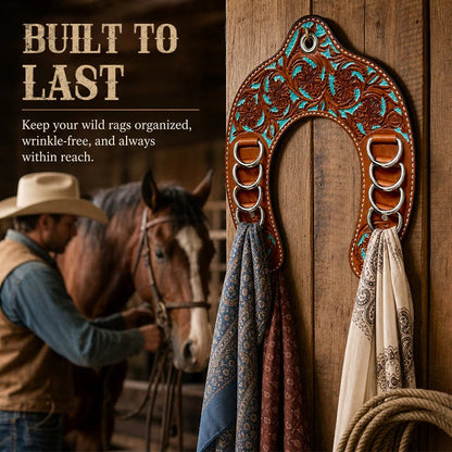 🌵 Western-Style Tooled Leather Horseshoe Hook – Equestrian Scarf/Silk Scarf Organizer & Decor
