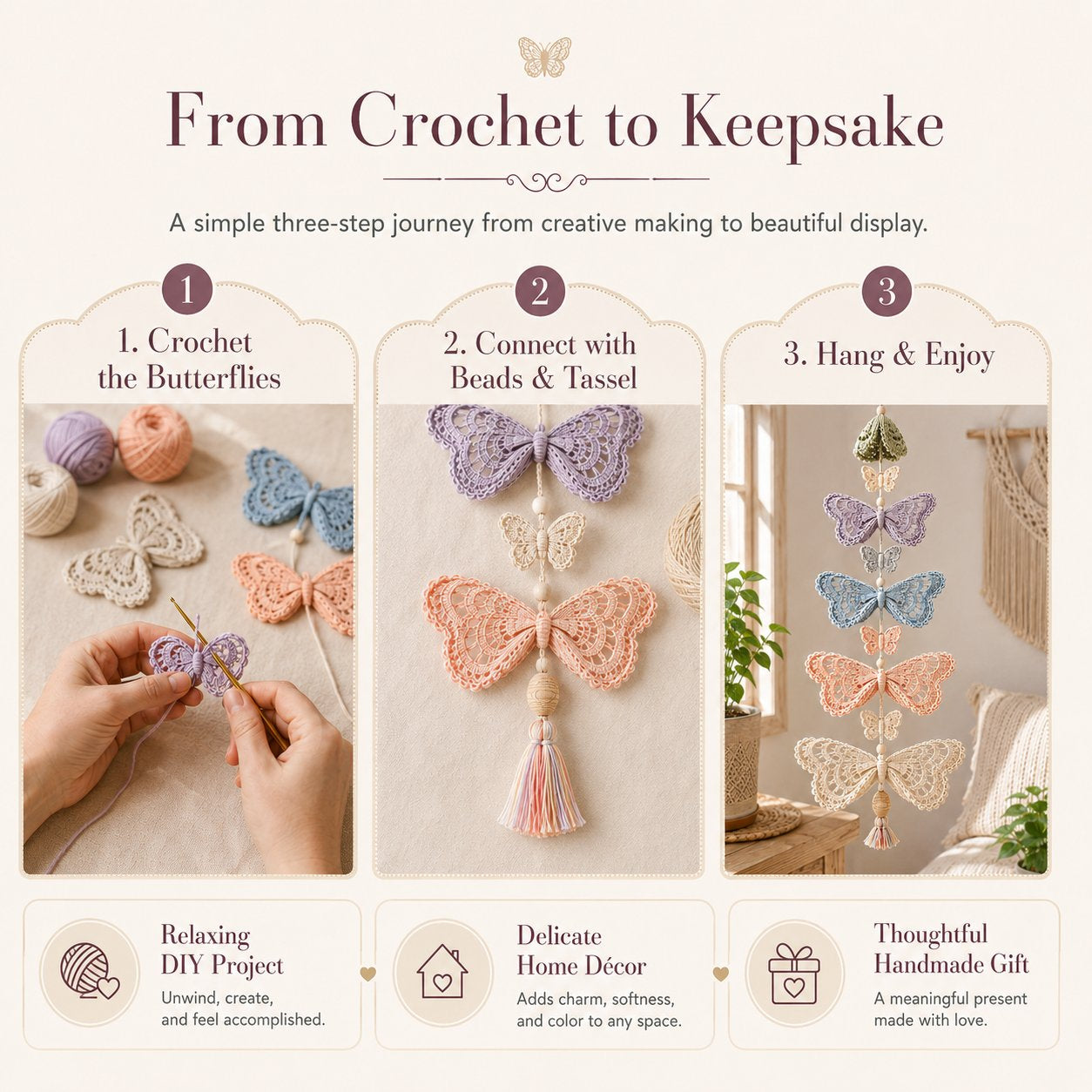 🧵 DIY Crochet Mobile Kit – Relaxing Handmade Craft with 6 Themes for Home Decor