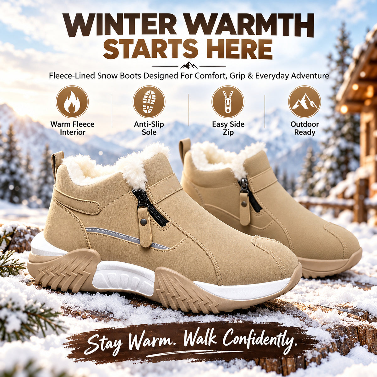 🥾 Anti Slip Warm Fur Lined Outdoor Winter Boots