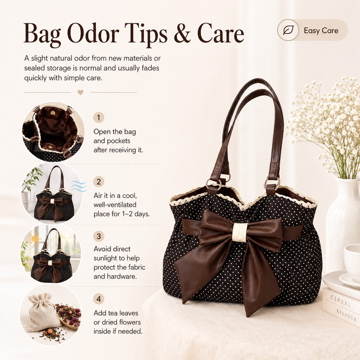 🤎 Retro Sweet Polka Dot Shoulder Tote Bag, Big Brown Bow Lace Edge Canvas Everyday Purse