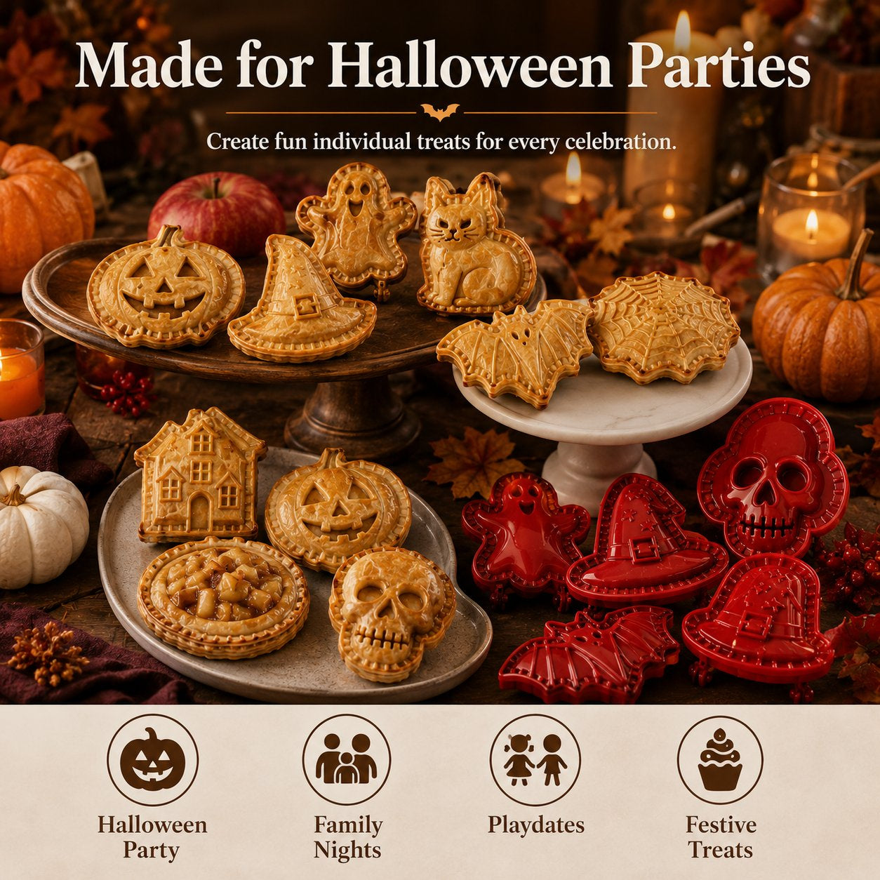 🎃Halloween Pie Mold – 8 Spooky Designs, Reusable Baking Tool for Mini Pies, Turnovers & Hand Pies