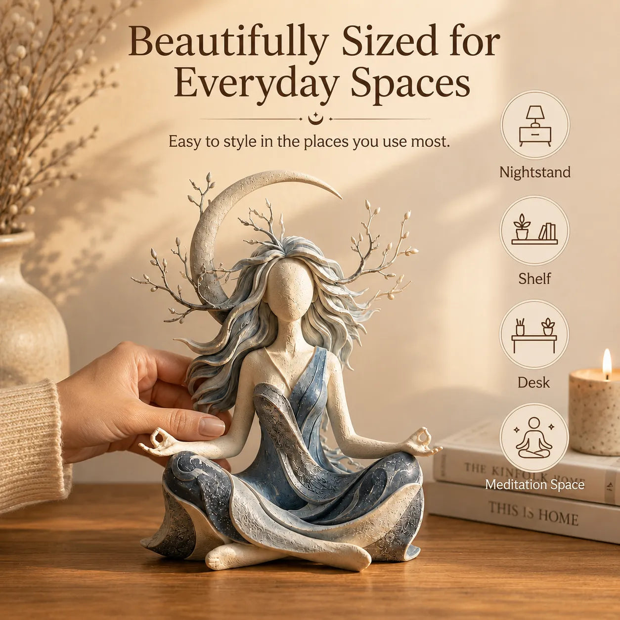 🌿 Mindful Goddess Resin Figurine – 2 Styles (Autumn Amber & Winter Moon), Hand-Painted Zen Statue for Meditation, Yoga & Meaningful Home Decor Gift