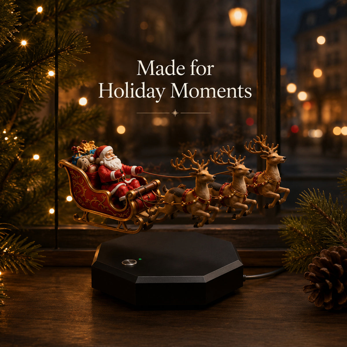 🛷 Magnetic Levitating Santa Sleigh  – Floating Christmas Decor with Warm LED