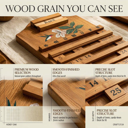 🌲 Wooden Perpetual Calendar – Rustic Family Date Tracker with Hand-Painted Art, Reusable DIY Home Decor for Wall & Tabletop