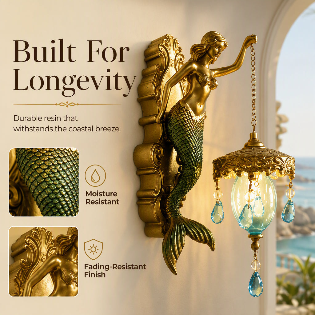🐚 Vintage Mermaid Wall Sconce – Artisan Resin Lamp for a Serene Coastal Home