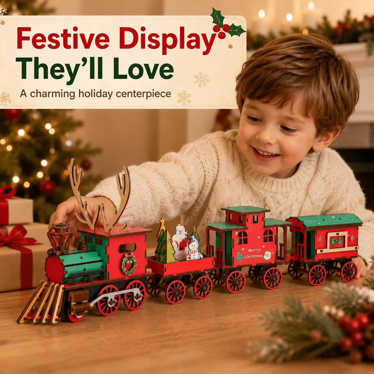🚂 DIY Wooden Christmas Train – 3D Puzzle & Holiday Decor Kit🎄