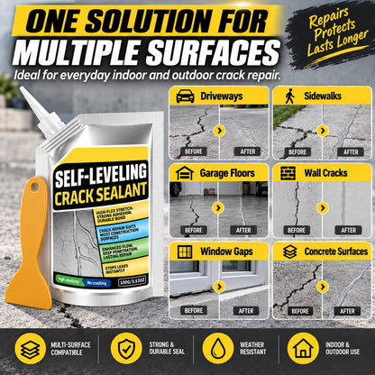 🛠️ Self-Leveling Concrete Crack Sealant, Waterproof Flexible Crack Filler for Driveway Sidewalk Garage Floor, All Weather Outdoor Concrete Crack Repair