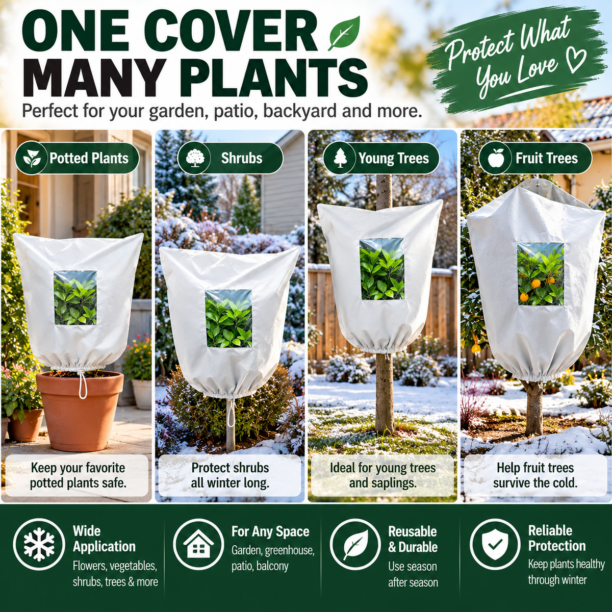 🌿 WINTER GARDEN ESSENTIAL（2PCS） | Plant Frost Protection Cover – Breathable Reusable Cover for Shrubs, Pots & Young Trees