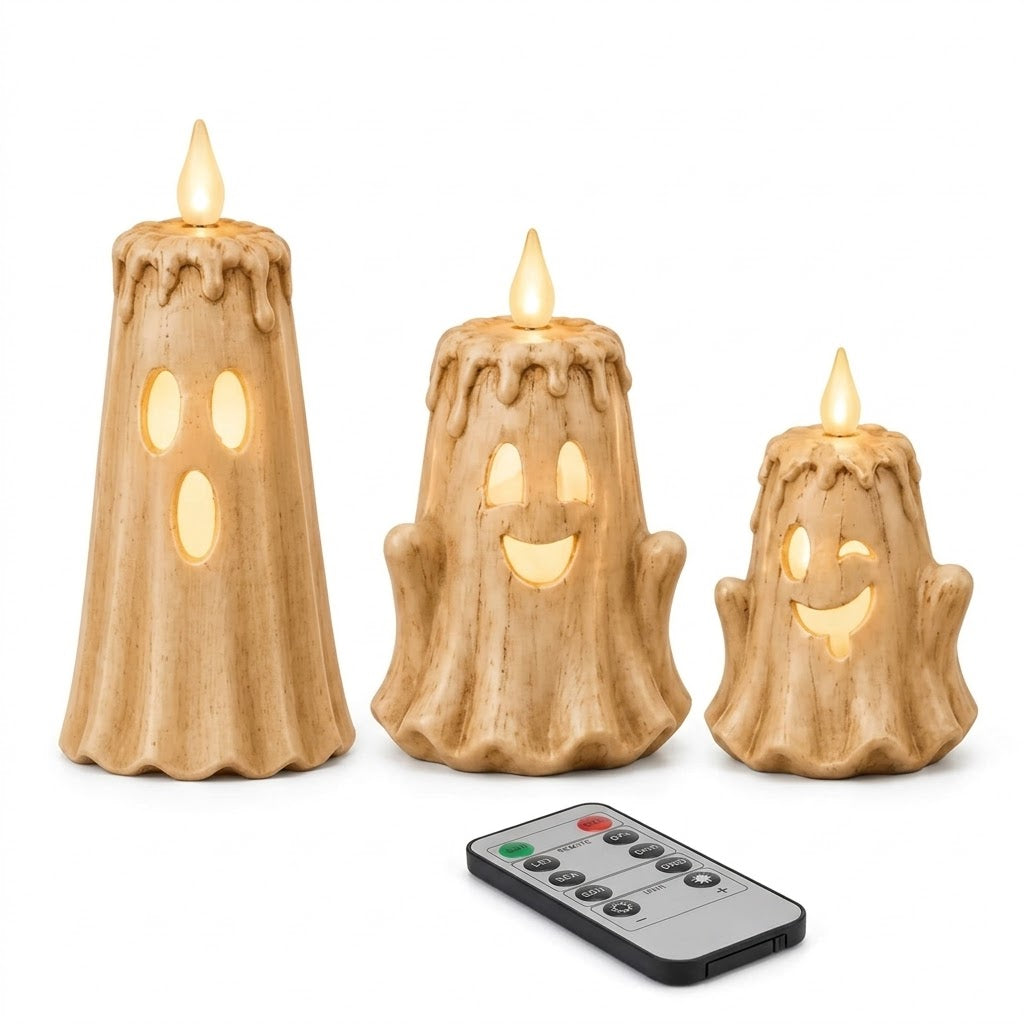 👻Ghost LED Candle Set | Halloween Spooky Ghost Decor