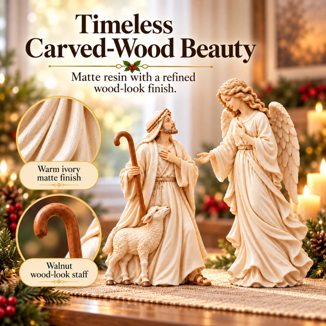 ✨ Shepherd and Angel Figurine Set – Religious Christmas Decorative Statues