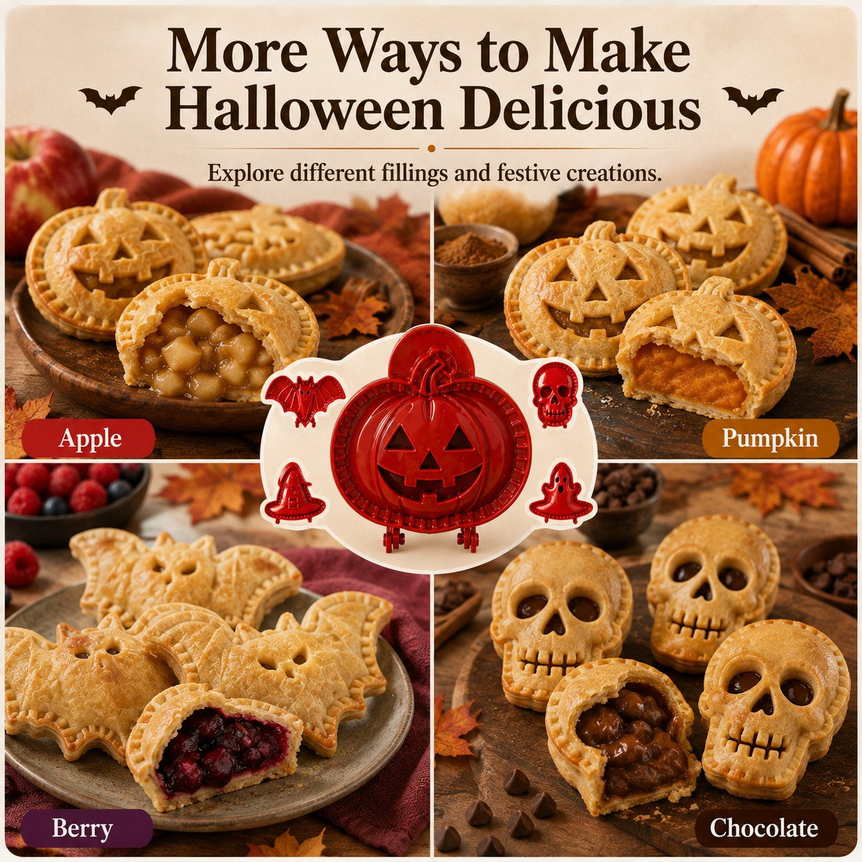 🎃Halloween Pie Mold – 8 Spooky Designs, Reusable Baking Tool for Mini Pies, Turnovers & Hand Pies