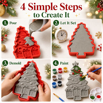 🎄 DIY Christmas Tree Mold Kit – Reusable Silicone Mold with Paints, Brushes & Palette, Complete Family Craft Set for Handmade Holiday Decor