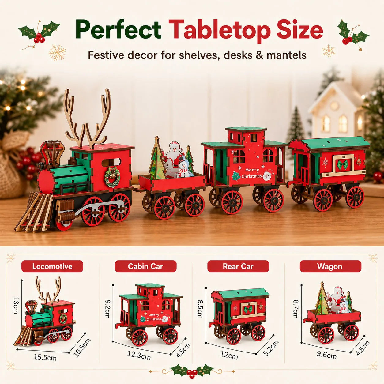 🚂 DIY Wooden Christmas Train – 3D Puzzle & Holiday Decor Kit🎄