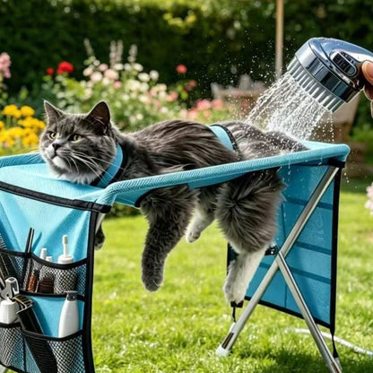 🐾 2-in-1 Foldable Pet Grooming Table – Suspension Hammock & Stable Bath Station