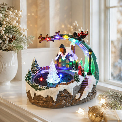 🎄Animated Christmas Village Fountain Music Box✨ Light‑Up Resin Winter Scene Ornament Holiday Tabletop Decor Xmas Gift