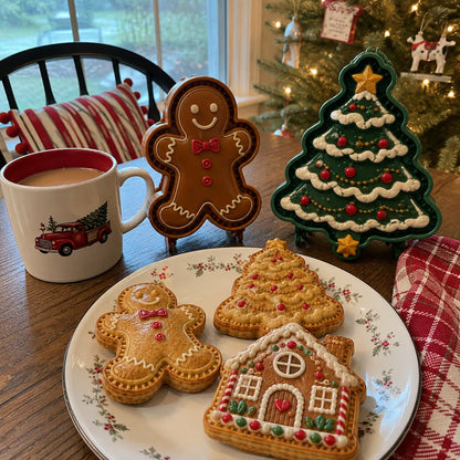 🎄Christmas Cookie & Mini Pie Molds – 8 Festive Designs for Holiday Baking (Reusable & Easy Press)🎅