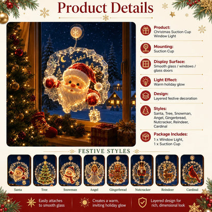 🎄Lighted Christmas Window Decoration with Suction Cup | Warm LED Window Light with Double-Layer Design & Multiple Festive Styles ✨