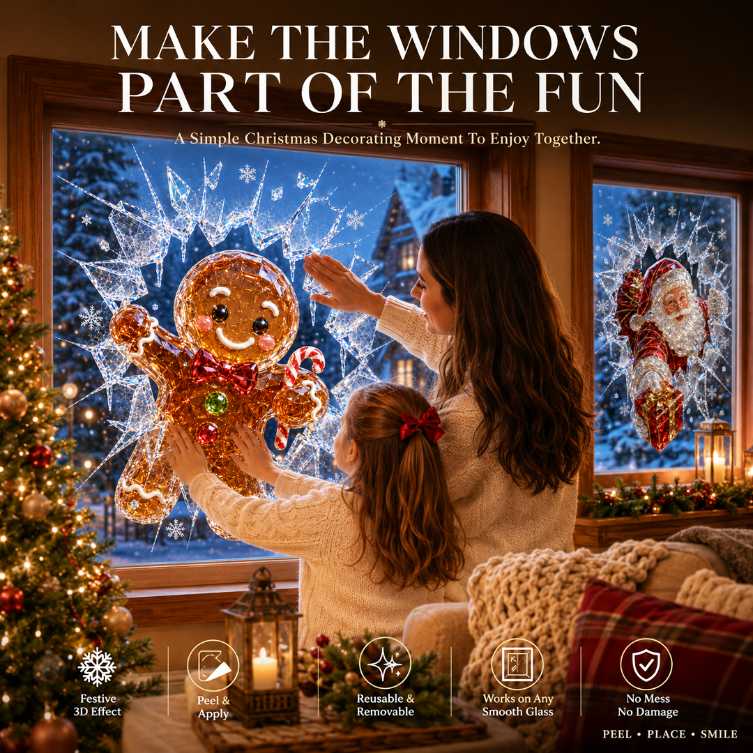 ✨🎄Crystal Christmas Break-In Window Decal — 3D Shattered-Glass Holiday Window Decoration