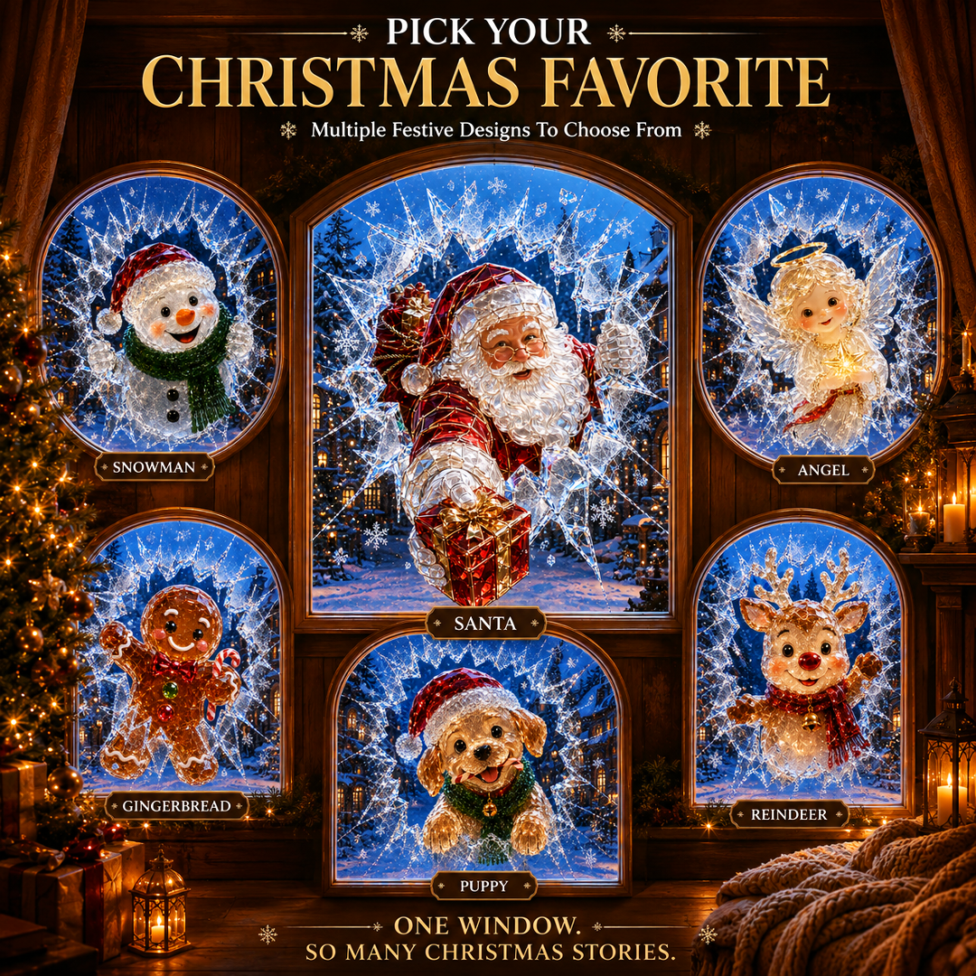 ✨🎄Crystal Christmas Break-In Window Decal — 3D Shattered-Glass Holiday Window Decoration