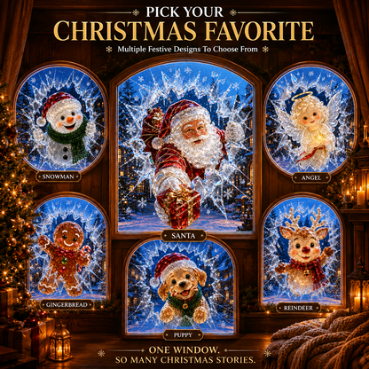 ✨🎄Crystal Christmas Break-In Window Decal — 3D Shattered-Glass Holiday Window Decoration