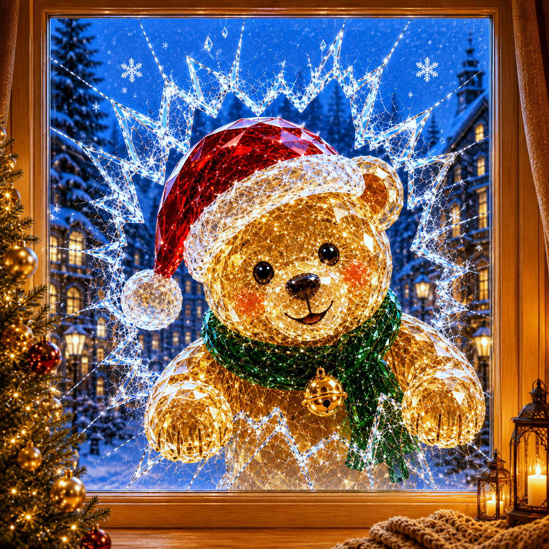 ✨🎄Crystal Christmas Break-In Window Decal — 3D Shattered-Glass Holiday Window Decoration