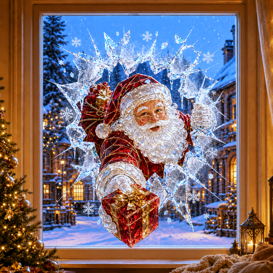✨🎄Crystal Christmas Break-In Window Decal — 3D Shattered-Glass Holiday Window Decoration