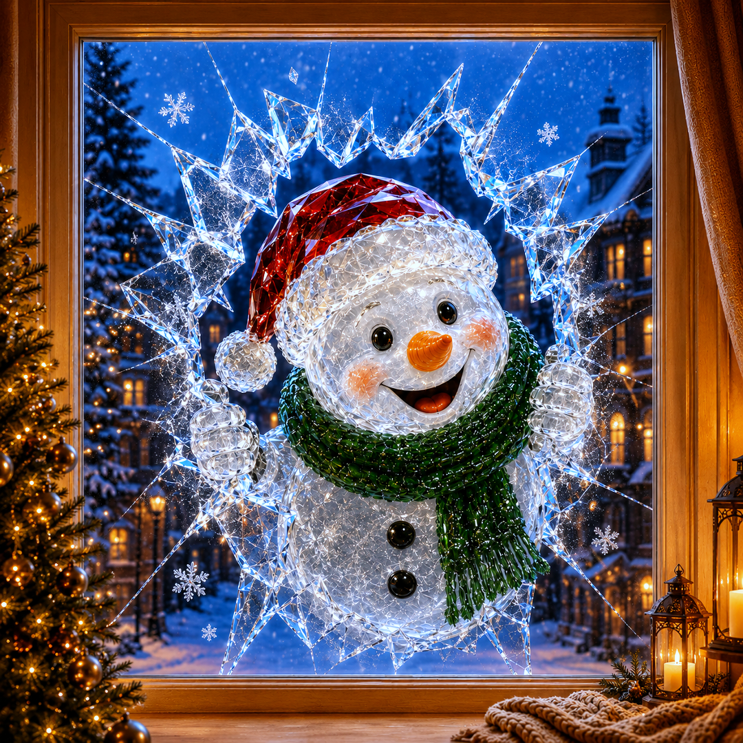 ✨🎄Crystal Christmas Break-In Window Decal — 3D Shattered-Glass Holiday Window Decoration