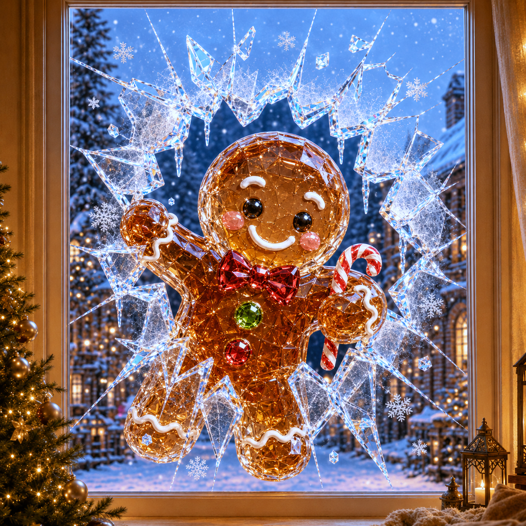 ✨🎄Crystal Christmas Break-In Window Decal — 3D Shattered-Glass Holiday Window Decoration