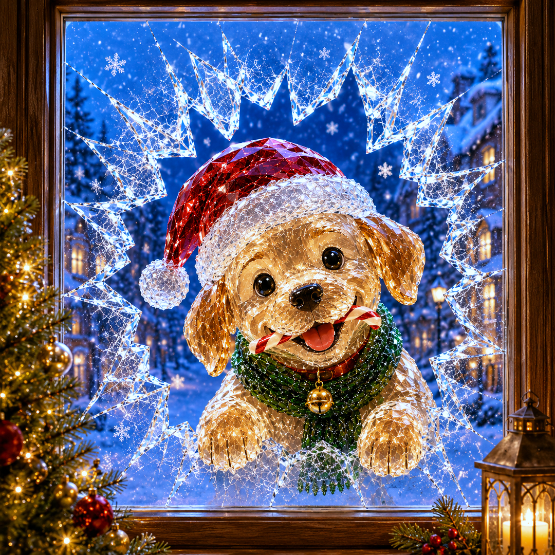 ✨🎄Crystal Christmas Break-In Window Decal — 3D Shattered-Glass Holiday Window Decoration