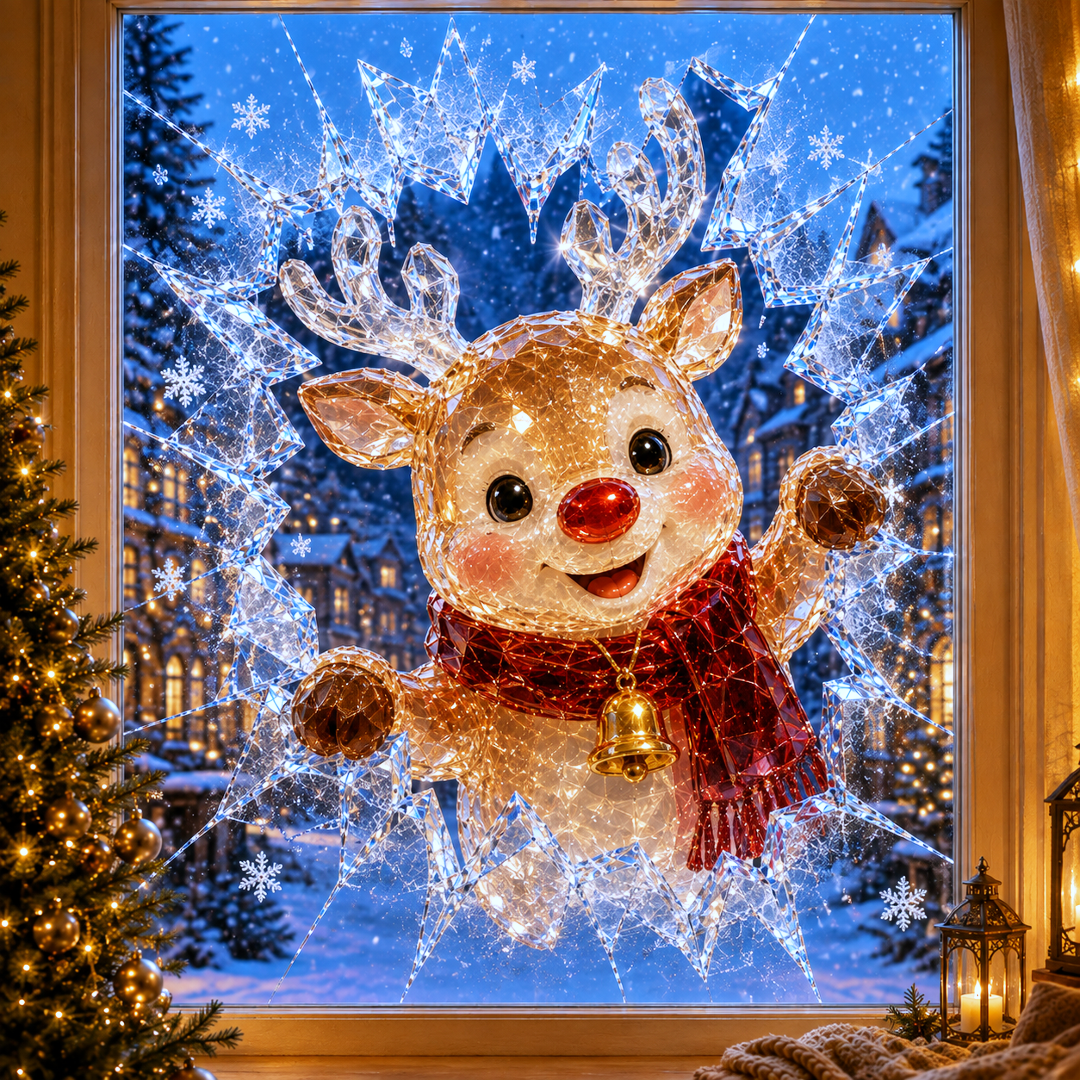 ✨🎄Crystal Christmas Break-In Window Decal — 3D Shattered-Glass Holiday Window Decoration