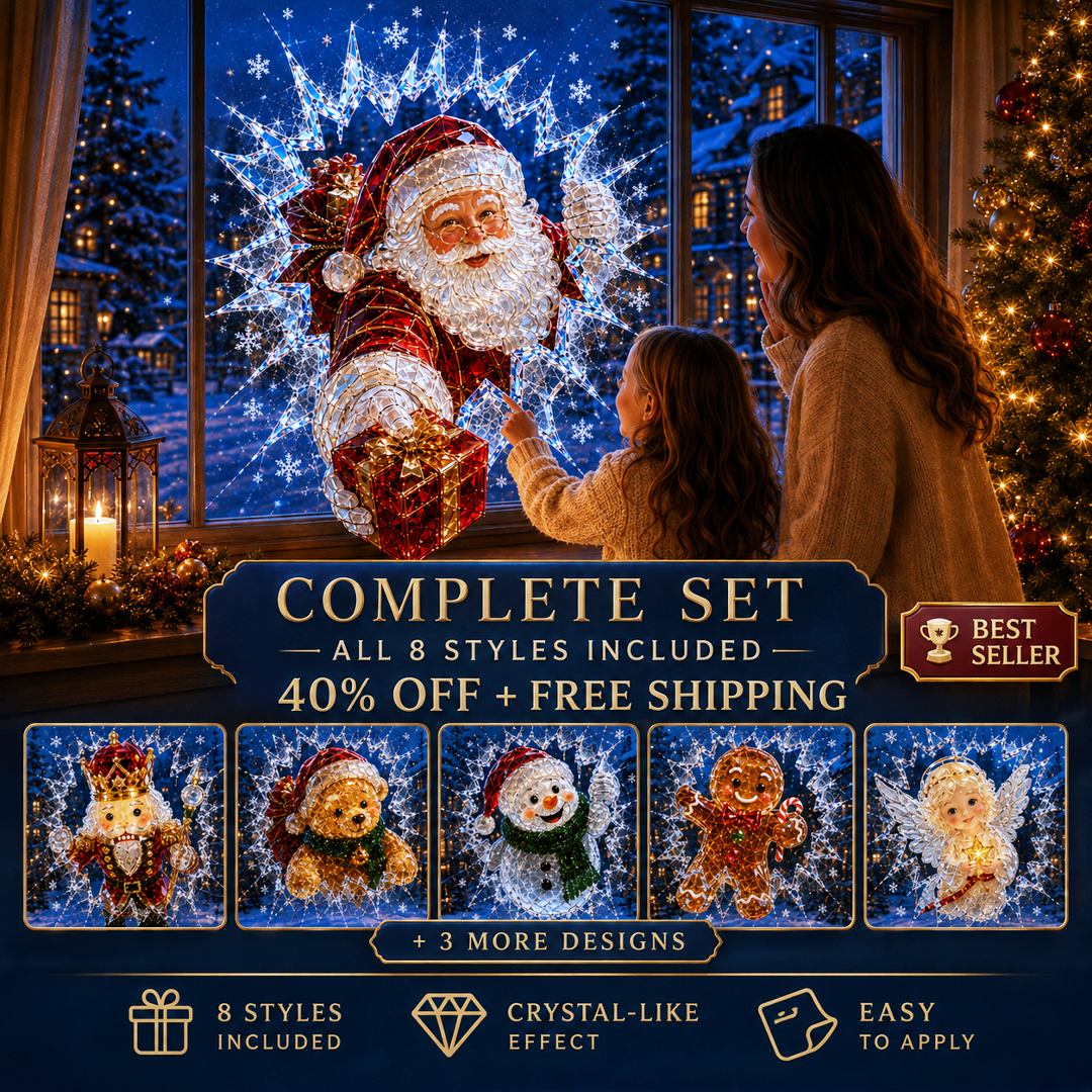 ✨🎄Crystal Christmas Break-In Window Decal — 3D Shattered-Glass Holiday Window Decoration