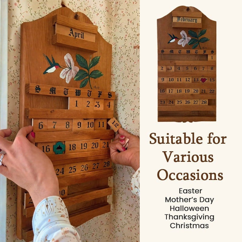 🌲 Wooden Perpetual Calendar – Rustic Family Date Tracker with Hand-Painted Art, Reusable DIY Home Decor for Wall & Tabletop