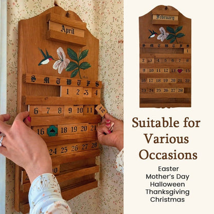 🌲 Wooden Perpetual Calendar – Rustic Family Date Tracker with Hand-Painted Art, Reusable DIY Home Decor for Wall & Tabletop