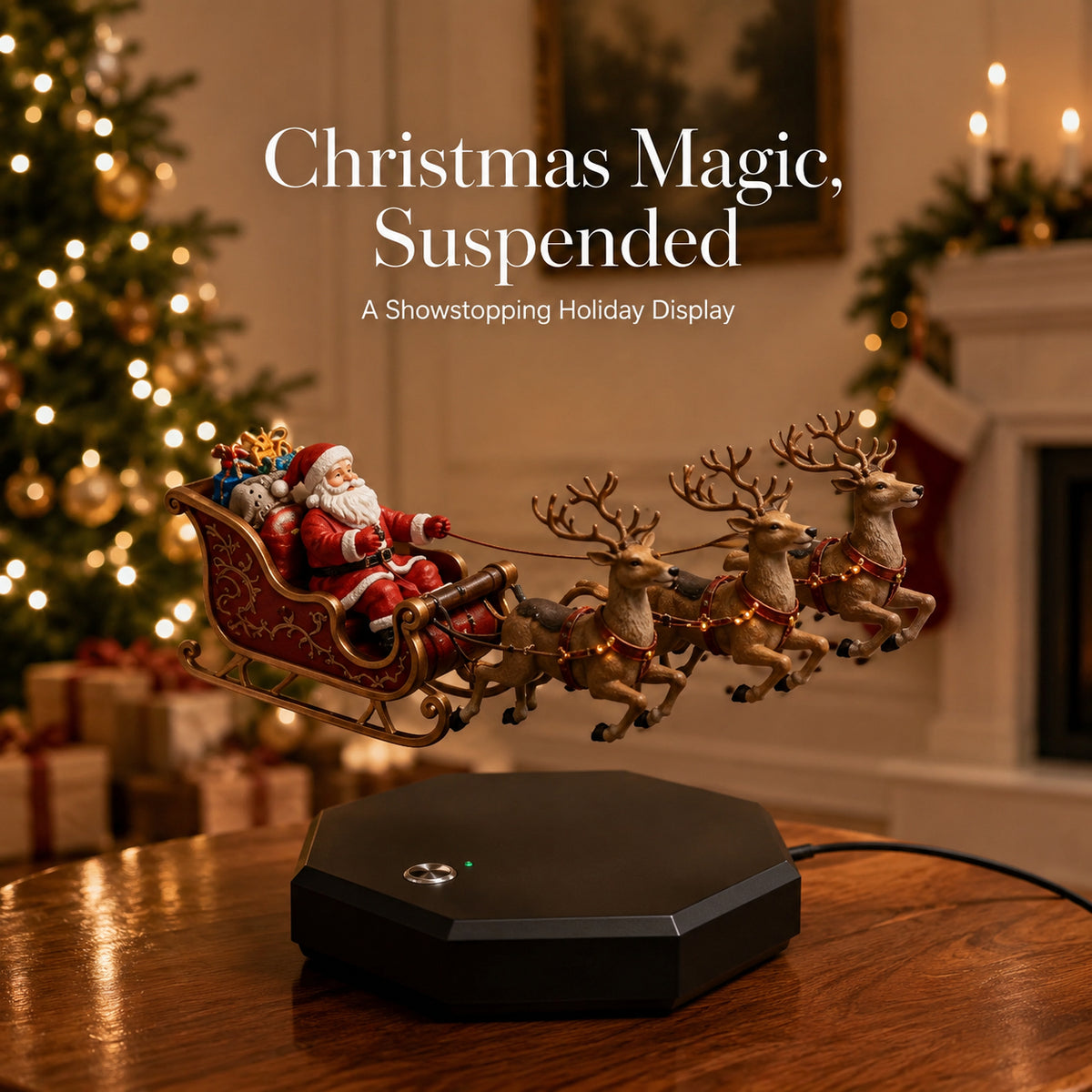 🛷 Magnetic Levitating Santa Sleigh  – Floating Christmas Decor with Warm LED