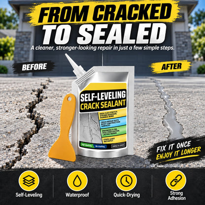 🛠️ Self-Leveling Concrete Crack Sealant, Waterproof Flexible Crack Filler for Driveway Sidewalk Garage Floor, All Weather Outdoor Concrete Crack Repair