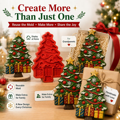 🎄 DIY Christmas Tree Mold Kit – Reusable Silicone Mold with Paints, Brushes & Palette, Complete Family Craft Set for Handmade Holiday Decor