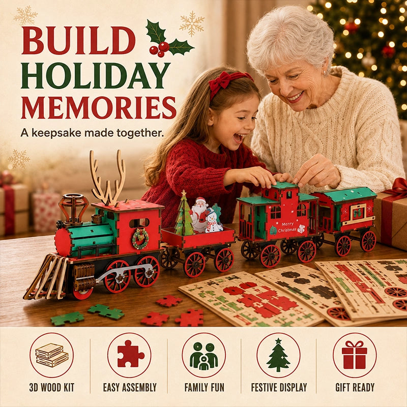 🚂 DIY Wooden Christmas Train – 3D Puzzle & Holiday Decor Kit🎄