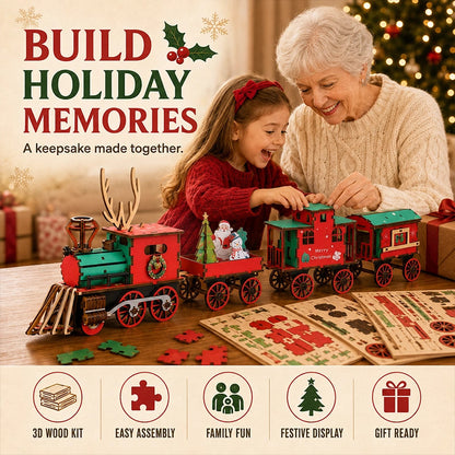 🚂 DIY Wooden Christmas Train – 3D Puzzle & Holiday Decor Kit🎄