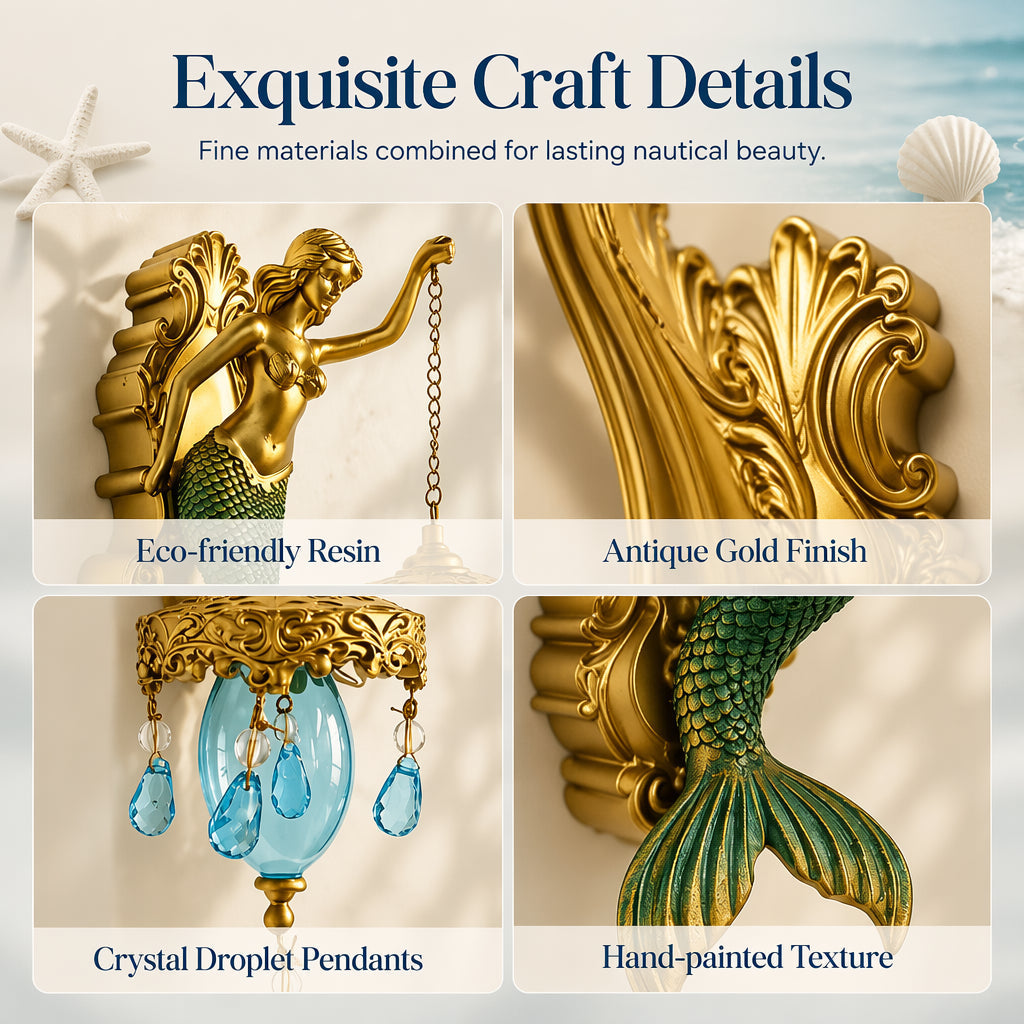 🐚 Vintage Mermaid Wall Sconce – Artisan Resin Lamp for a Serene Coastal Home