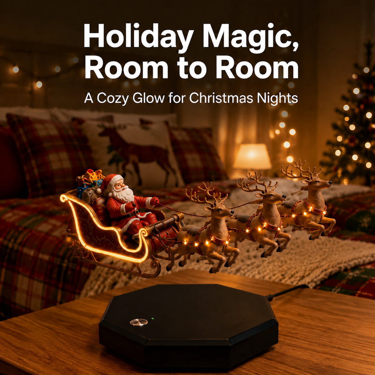 🛷 Magnetic Levitating Santa Sleigh  – Floating Christmas Decor with Warm LED