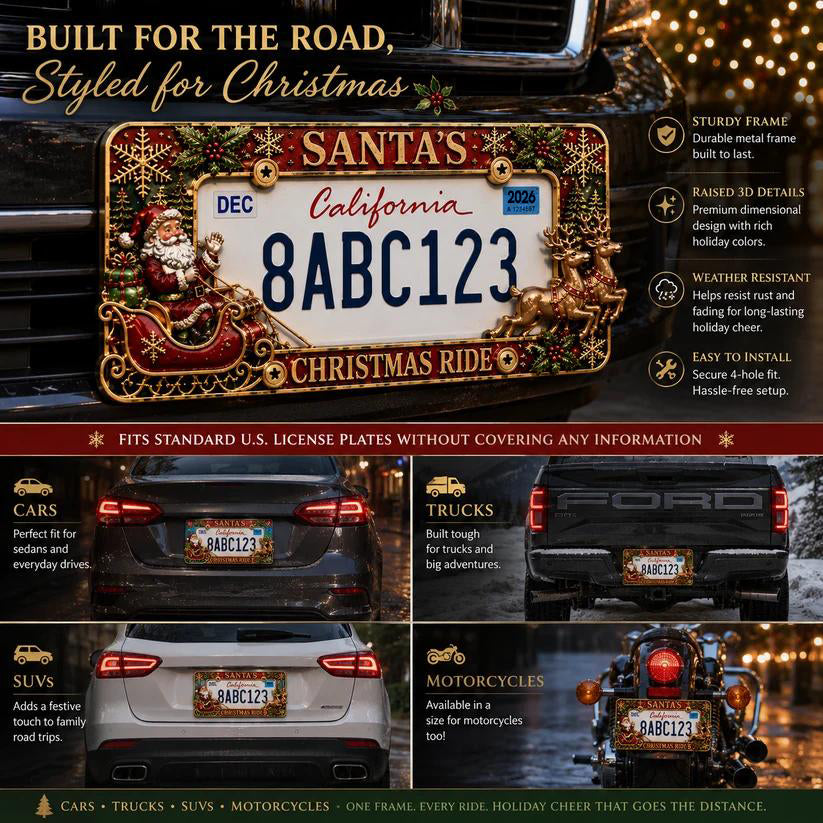 🎄 3D Christmas License Plate Frame – Holiday Car Accessory
