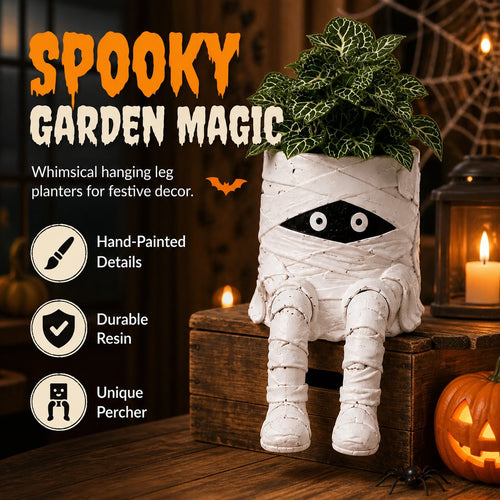 🎃💀Halloween Dangling Leg Resin Planter | Spooky Cute Shelf Sitter Plant Pot for Indoor & Outdoor Halloween Decor
