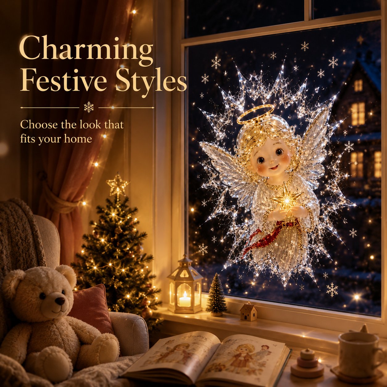 ✨🎄Crystal Christmas Break-In Window Decal — 3D Shattered-Glass Holiday Window Decoration