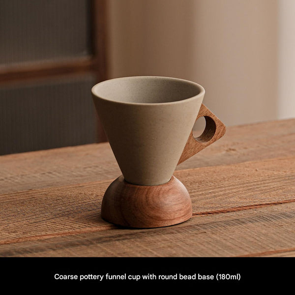 ☕ Handmade Ceramic Pour Over Coffee Dripper with Wooden Handle & Base
