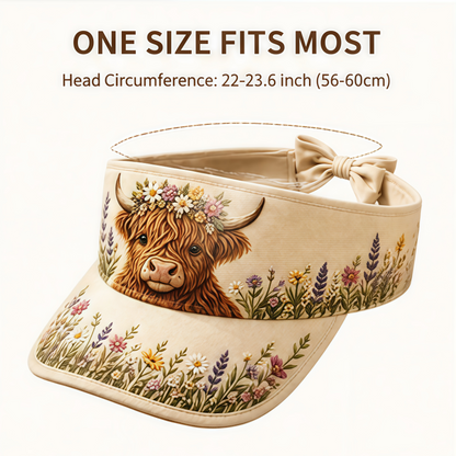 🐄 Highland Cow Wildflower Sun Visor Hat