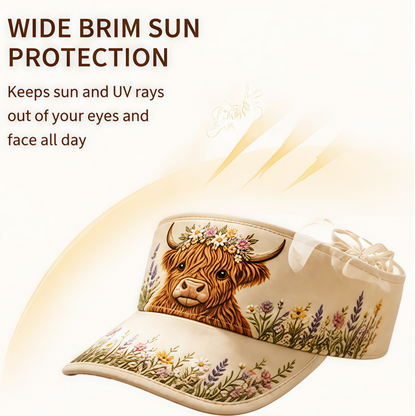 🐄 Highland Cow Wildflower Sun Visor Hat