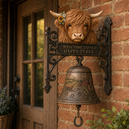 🐂 Highland Cow Welcome Bell – Rustic Farmhouse Door Décor🔔