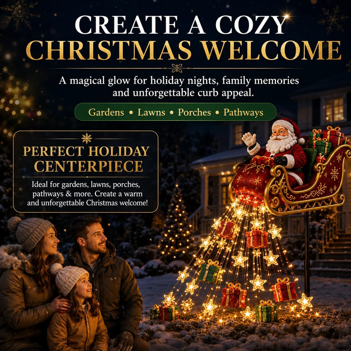 🔥Free Shipping - 🎅✨ 2026 New Santa’s Flying Sleigh Gift Cascade –  Christmas Garden Light