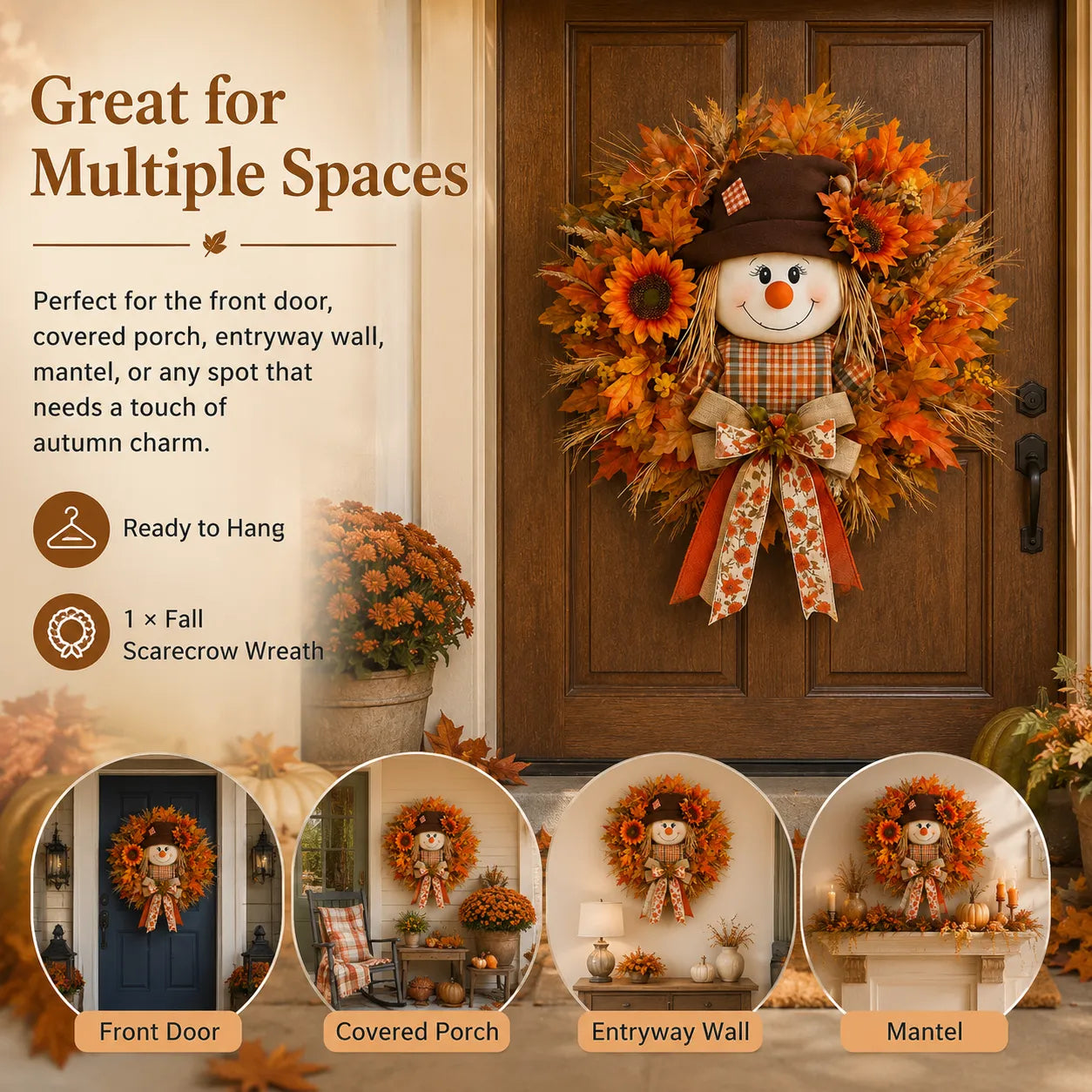 🍂 Fall Scarecrow Front Door Wreath
